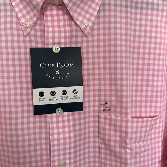 NWT Club Room Men’s Button Down Dress Shirt Pink Checkered Size XL - Picture 3 of 5